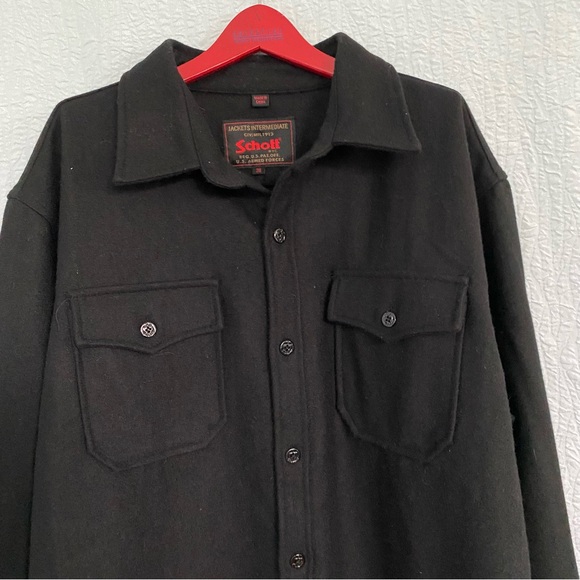 Schott NYC Black CPO Wool Blend Work Shirt Jacket EUC XXL style 7810 - Picture 6 of 14